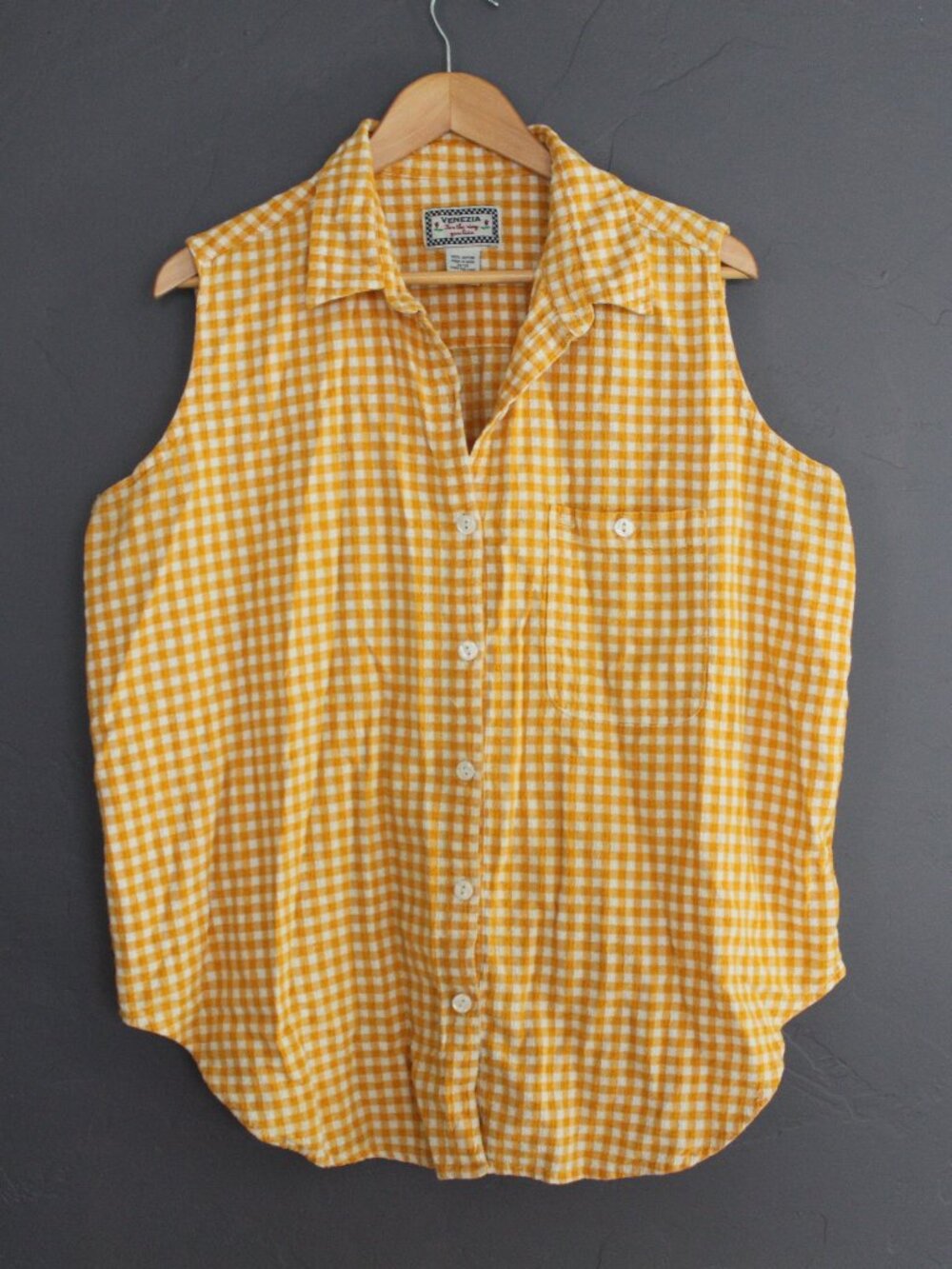 Yellow plaid sleeveless cottagecore shirt